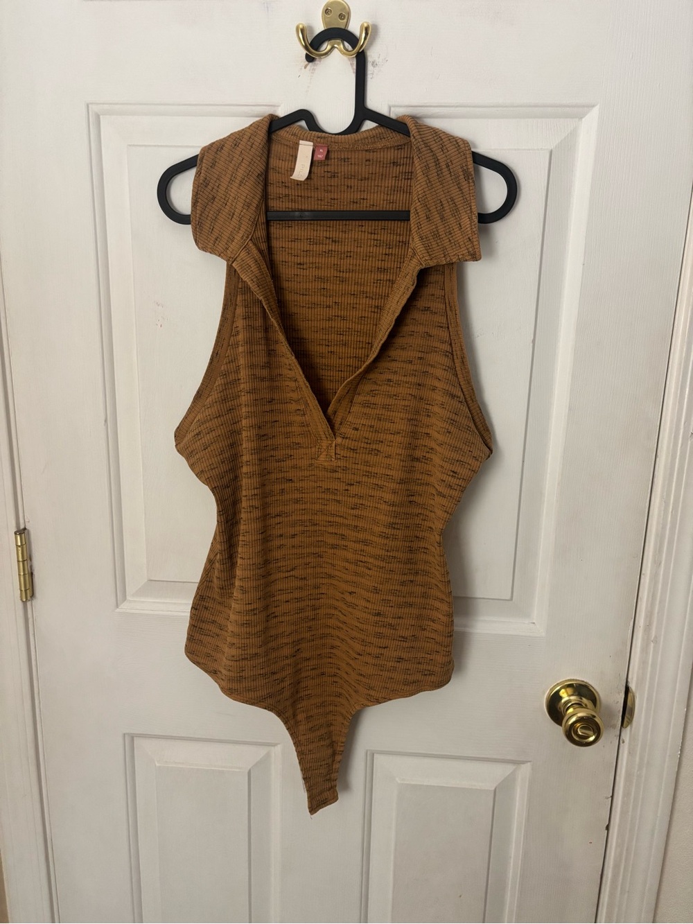 Pilcro Sleeveless Collared Bodysuit in Rust Brown